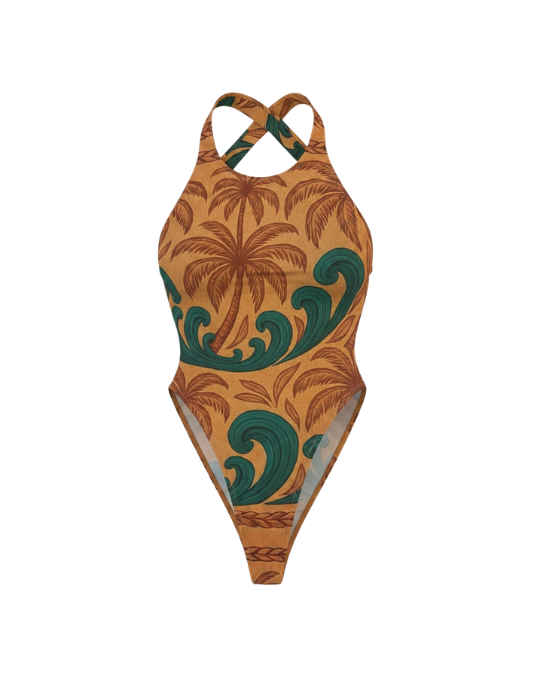 Flawata Deluxe palm print cheeky one piece swimsuit